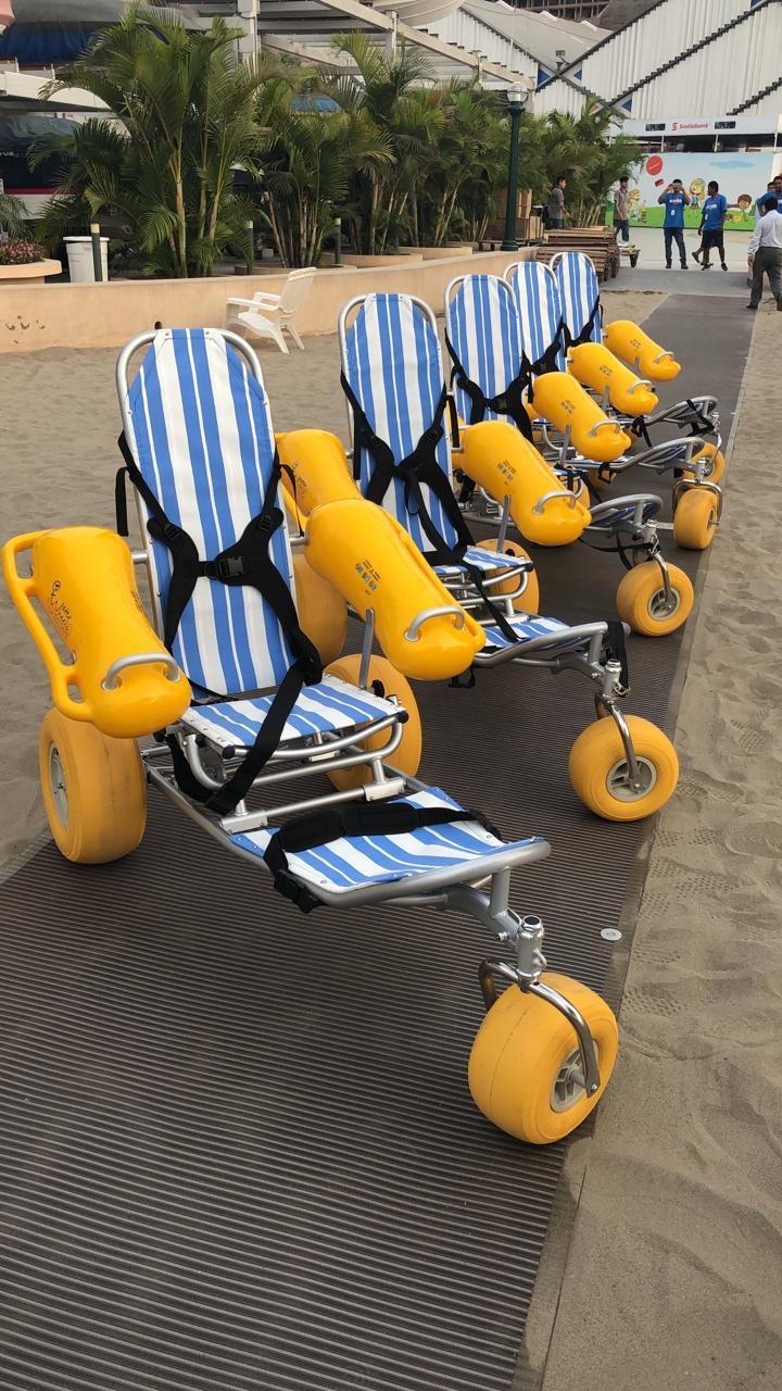 Multiple WaterWheels floating beach wheelchairs