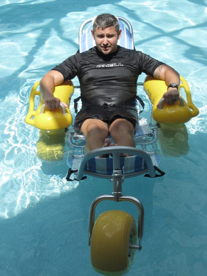 Rider relaxing in the WaterWheels in the water