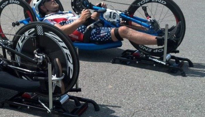 Paratriathlon handcycle trainer warmup workout