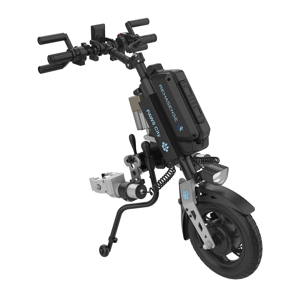 REHASENSE PAWS CITY 12" "Quad/Tetra" Wheelchair Power Assist, Quad/Tetra Handles & Automatic Clamps/Lift