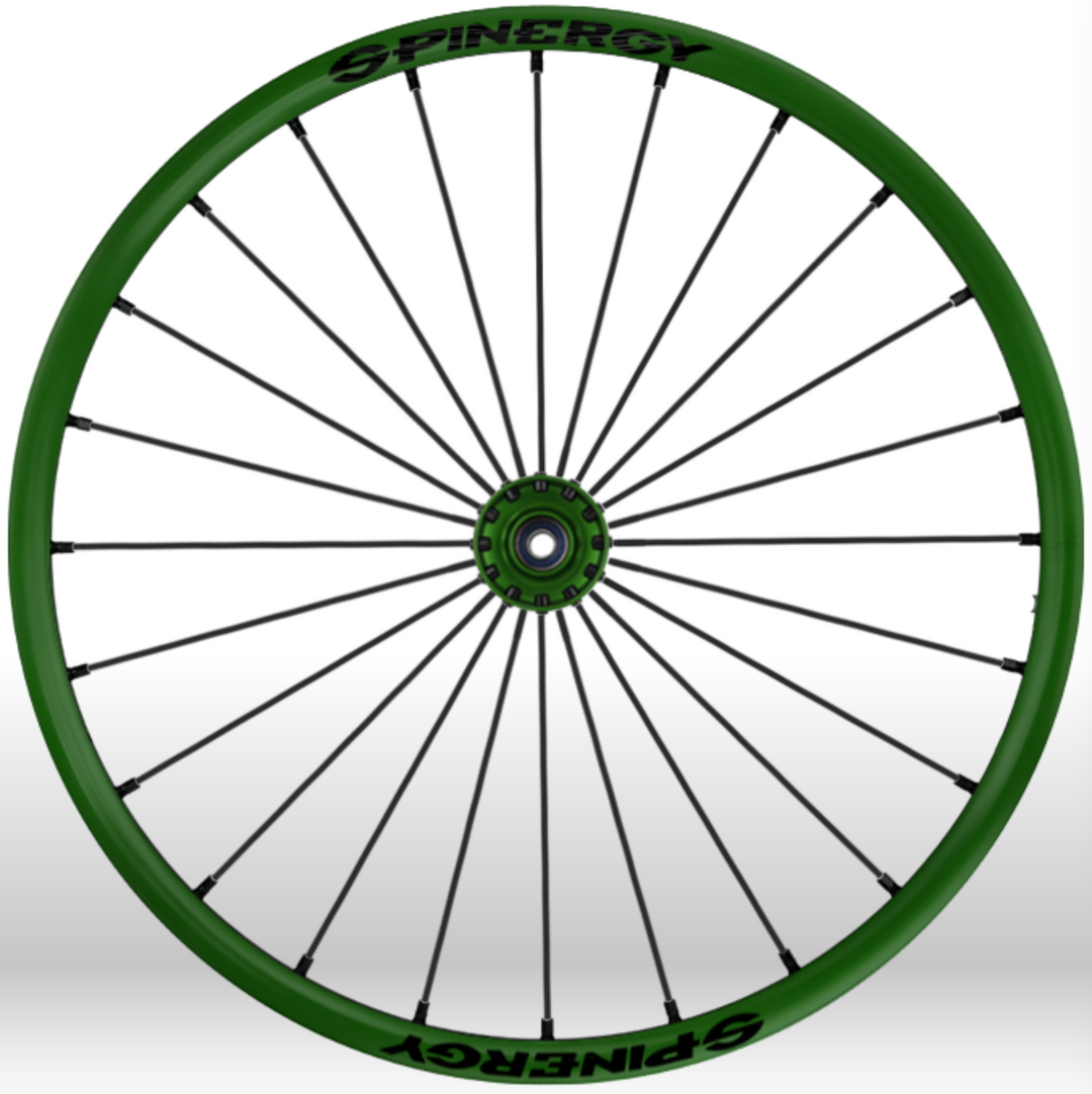 Spinergy Wheelchair Wheels- Green rims hubs